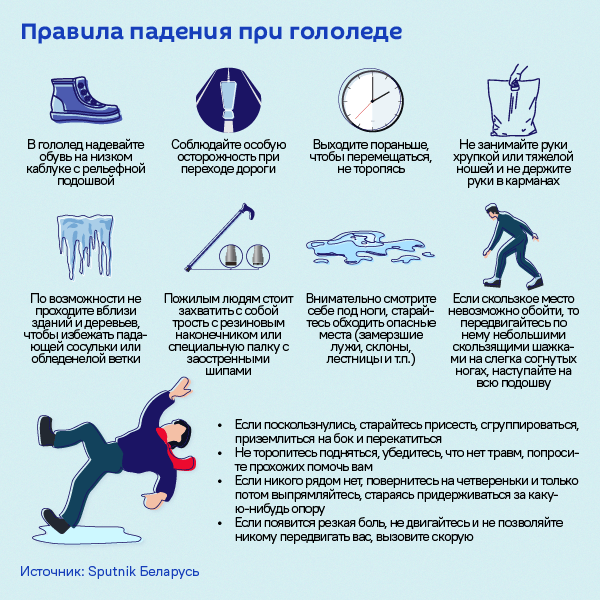 Правила падения при гололеде