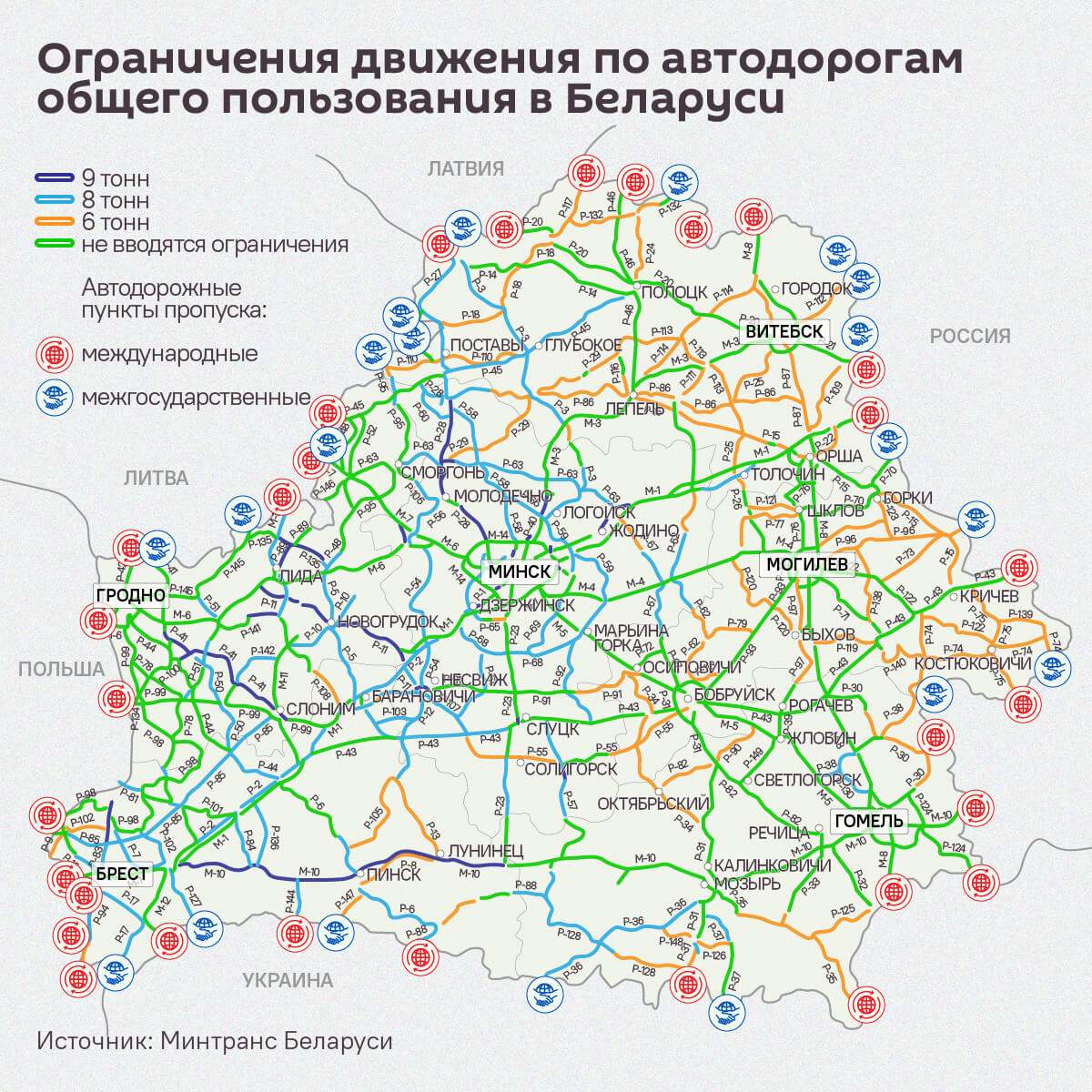 Ограничения движения по автодорогам общего пользования в Беларуси