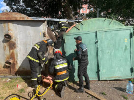 В Речице спасатели помогли застрявшей между гаражами девочке